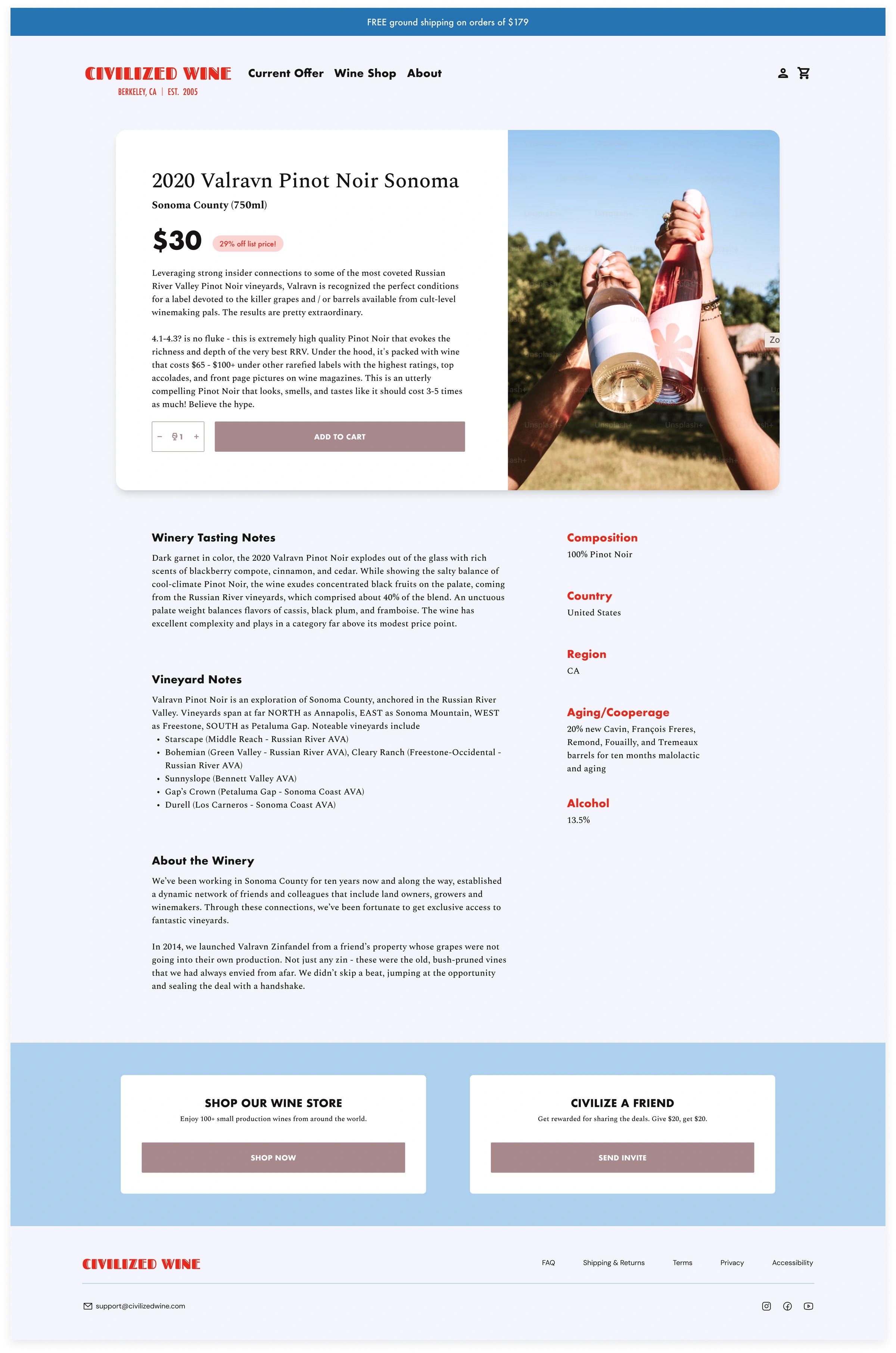 Bold & playful Civilized Wine shopping page