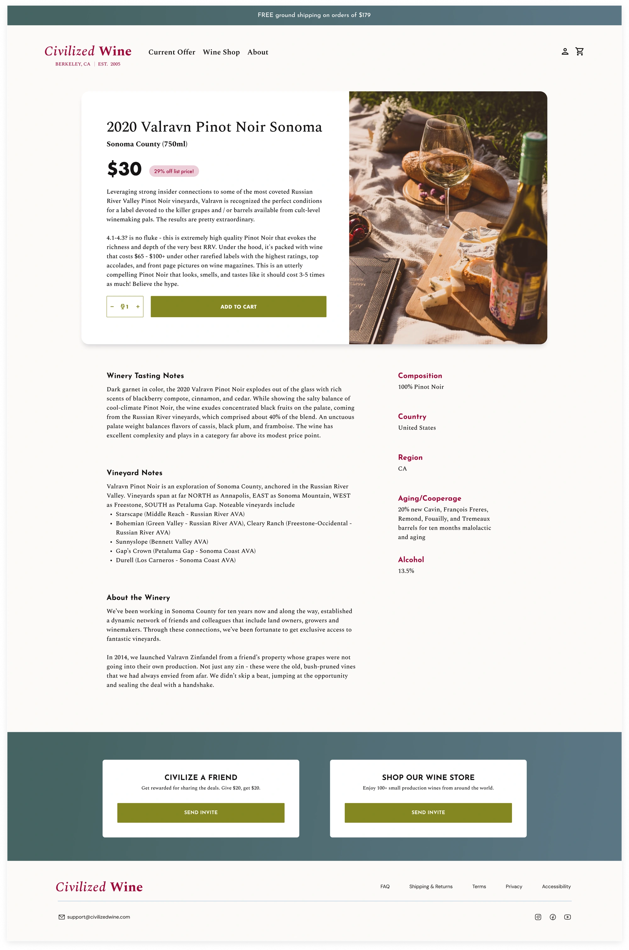 Grounded & inviting Civilized Wine shopping page